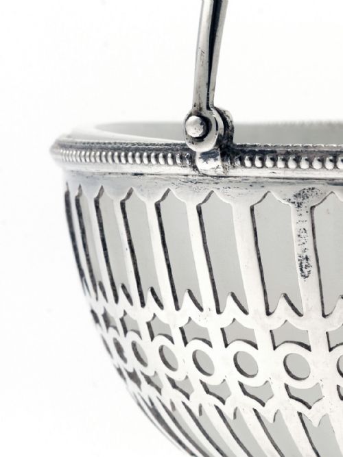 ANTIQUE PIERCED SILVER SUGAR BASKET WITH FROSTED GLASS LINER - ADDITIONAL PHOTO 6