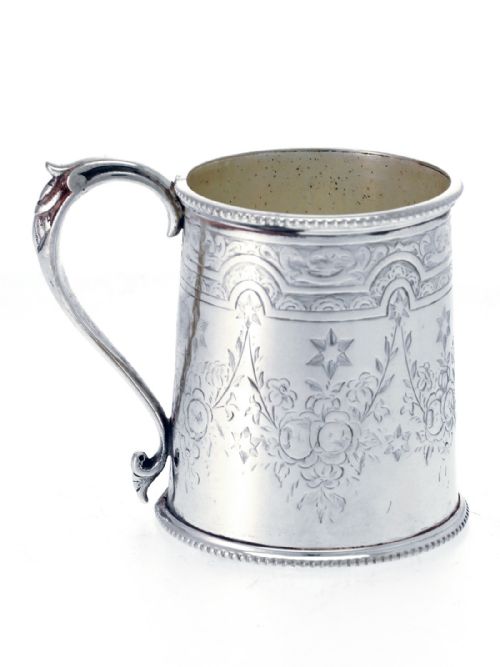 A VICTORIAN SILVER PLATED CHILD'S MUG IN CYLINDRICAL FORM - ADDITIONAL PHOTO 2