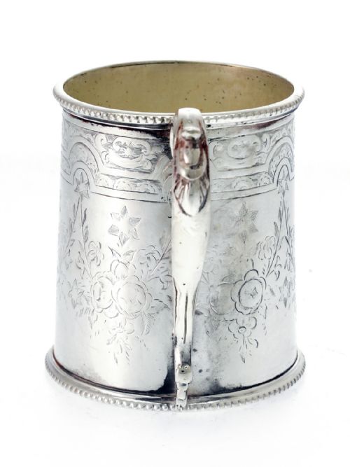 A VICTORIAN SILVER PLATED CHILD'S MUG IN CYLINDRICAL FORM - ADDITIONAL PHOTO 3