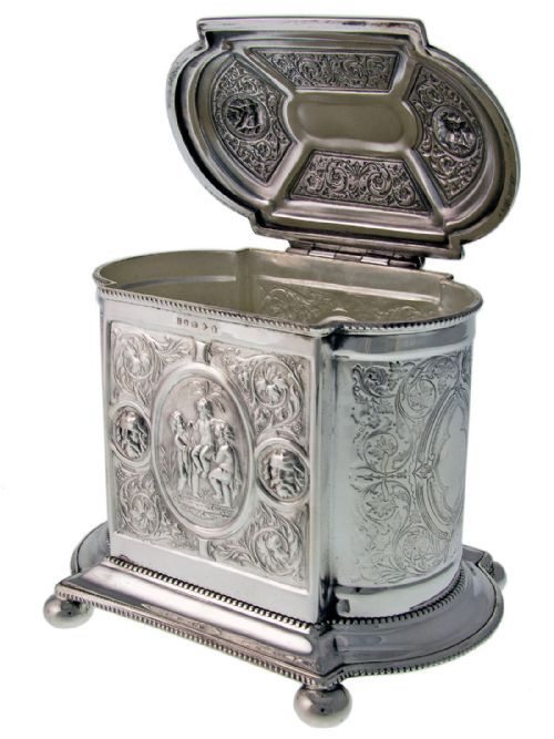 DECORATIVE ANTIQUE VICTORIAN SILVER PLATE BISCUIT BOX - ADDITIONAL PHOTO 2