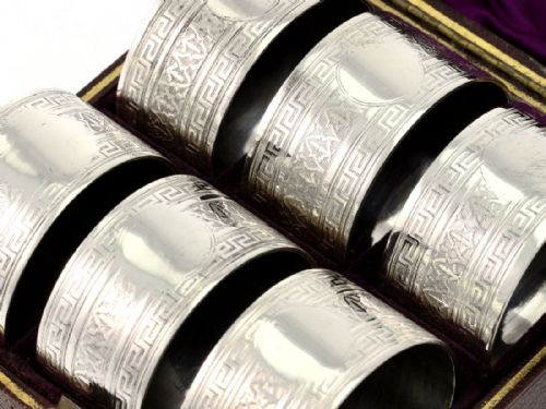 SIX SILVER PLATE GREEK KEY PATTERN NAPKIN RINGS - ADDITIONAL PHOTO 1