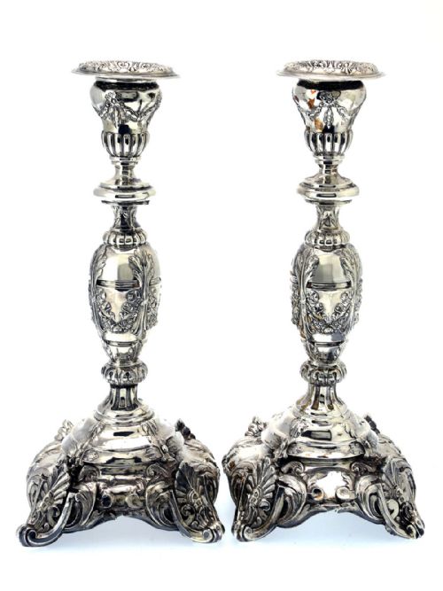 pair of antique russian silver candle sticks - CATEGORY: ANTIQUE SILVER - DATED 1900