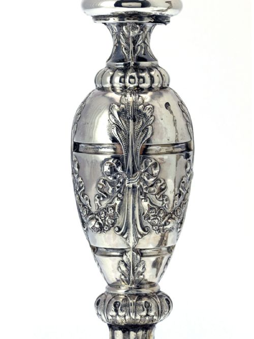 PAIR OF ANTIQUE RUSSIAN SILVER CANDLE STICKS - ADDITIONAL PHOTO 3