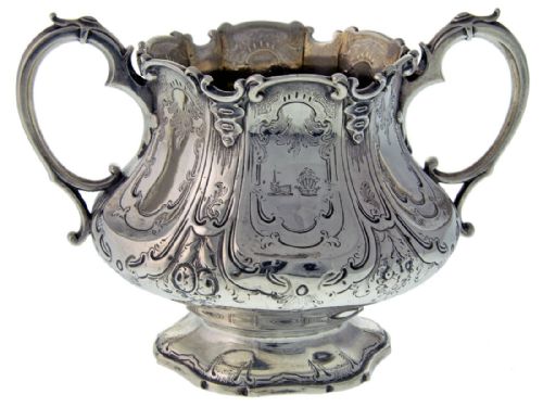 large antique silver victorian sugar bowl with scroll handles - CATEGORY: ANTIQUE SILVER - DATED 1850
