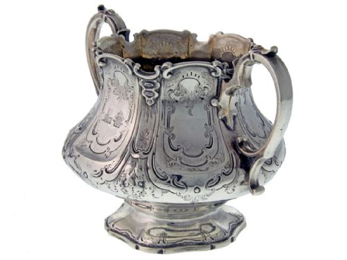 LARGE ANTIQUE SILVER VICTORIAN SUGAR BOWL WITH SCROLL HANDLES - ADDITIONAL PHOTO 1