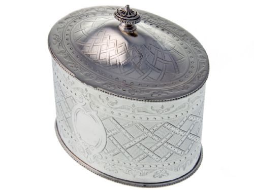 VICTORIAN OVAL SILVER PLATE TEA CADDY - ADDITIONAL PHOTO 3