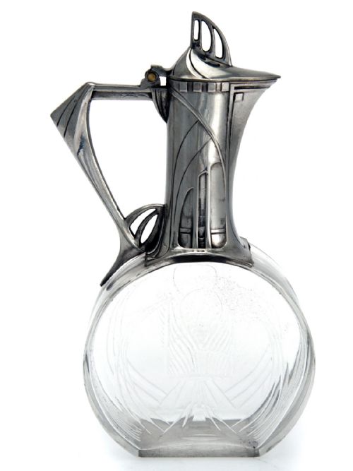 POLISHED PEWTER ART NOUVEAU WMF CLARET JUG - ADDITIONAL PHOTO 1