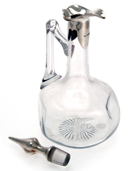 DIMPLED CUT GLASS AND SILVER NECKED CLARET JUG - ADDITIONAL PHOTO 1