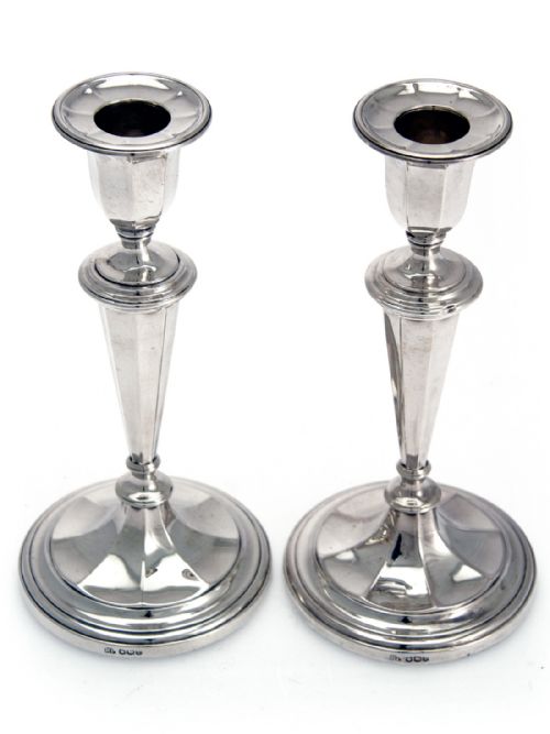 pair of elegant silver candle sticks with detachable sconces - CATEGORY: ANTIQUE SILVER - DATED 1930