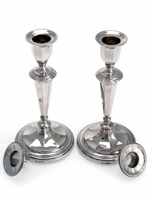 PAIR OF ELEGANT SILVER CANDLE STICKS WITH DETACHABLE SCONCES - ADDITIONAL PHOTO 2