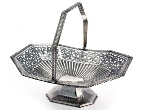 oval victorian cut corner shaped silver basket - CATEGORY: ANTIQUE SILVER - DATED 1890
