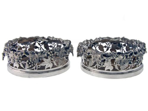 pair large antique victorian silver plated coasters - CATEGORY: ANTIQUE SILVER - DATED 1890