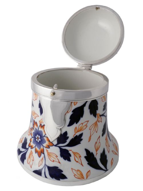DECORATIVE BELL SHAPED SILVER PLATE AND POTTERY BISCUIT BOX - ADDITIONAL PHOTO 3