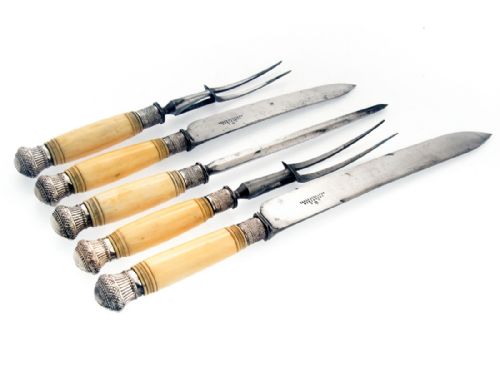 ANTIQUE BOXED FIVE PIECE BONE HANDLED CARVER SET - ADDITIONAL PHOTO 3