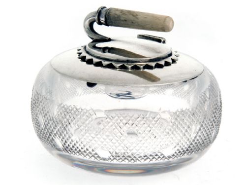 RARE AND UNUSUAL ANTIQUE SILVER AND GLASS CURLING STONE INK WELL - ADDITIONAL PHOTO 1