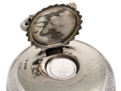 RARE AND UNUSUAL ANTIQUE SILVER AND GLASS CURLING STONE INK WELL - ADDITIONAL PHOTO 4