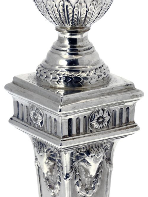 PAIR OF ADAM STYLE SILVER CANDLESTICKS C1901 - ADDITIONAL PHOTO 5