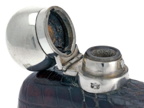 SILVER PLATE AND CROCODILE SKIN HIP FLASK - ADDITIONAL PHOTO 3