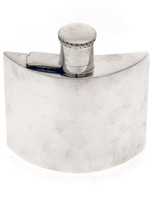 silver crescent shaped hip flask - CATEGORY: ANTIQUE SILVER - DATED 1920
