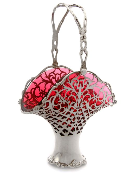 EDWARDIAN SILVER GLASS LINED BASKET - ADDITIONAL PHOTO 1