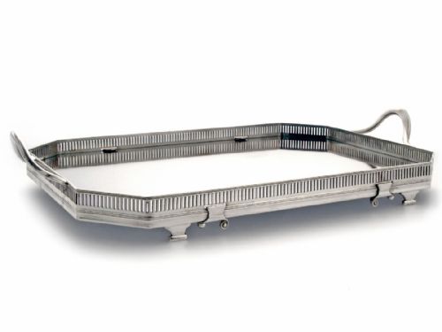 john grinsell and co silver plate and glass cut corner bar pattern gallery tray - CATEGORY: ANTIQUE SILVER - DATED 1890