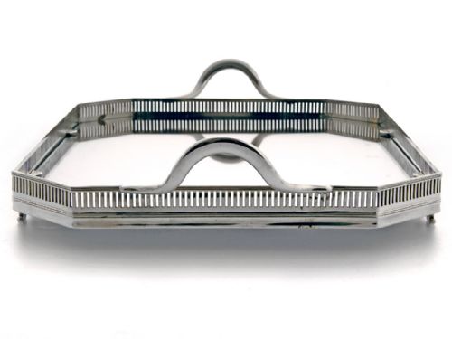JOHN GRINSELL AND CO SILVER PLATE AND GLASS CUT CORNER BAR PATTERN GALLERY TRAY - ADDITIONAL PHOTO 1