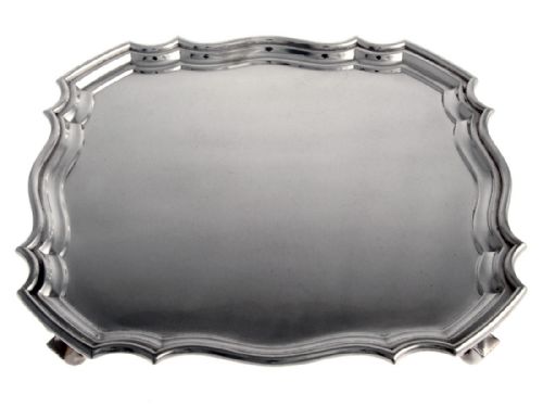 SQUARE SHAPE SILVER SALVER TRAY WITH CHIPPENDALE BORDER - ADDITIONAL PHOTO 1