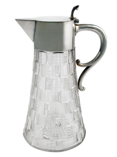 continental german 800 grade silver and cut glass claret jug - CATEGORY: ANTIQUE SILVER - DATED 1910