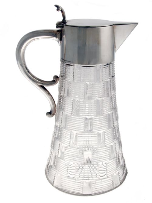 CONTINENTAL GERMAN 800 GRADE SILVER AND CUT GLASS CLARET JUG - ADDITIONAL PHOTO 1