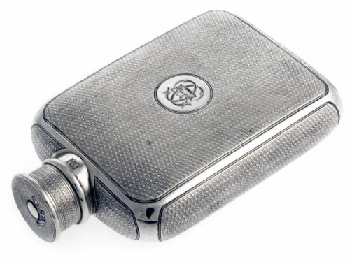 unusual early victorian silver hip flask - CATEGORY: ANTIQUE SILVER - DATED 1870