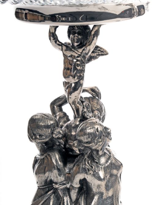 PAIR OF ELEGANT SILVER PLATE COMPORTS DEPICTING THREE FEMALE FIGURES AND A CHERUB - ADDITIONAL PHOTO 3