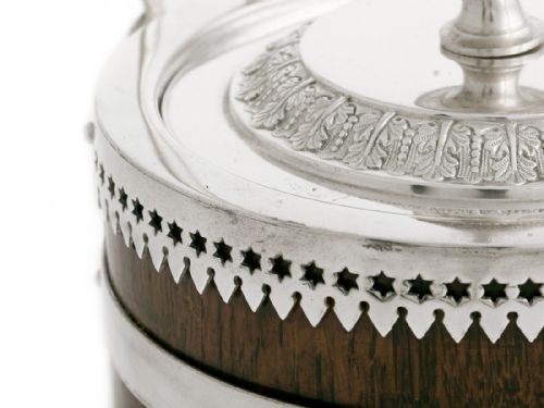 ENGLISH VICTORIAN OAK AND SILVER PLATE BISCUIT BARREL OR ICE BUCKET - ADDITIONAL PHOTO 2
