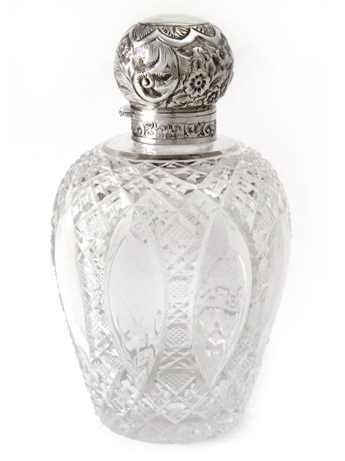 SILVER TOPPED AND CUT GLASS PERFUME BOTTLE WITH ORIGINAL STOPPER - ADDITIONAL PHOTO 2