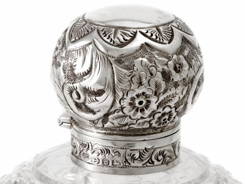 SILVER TOPPED AND CUT GLASS PERFUME BOTTLE WITH ORIGINAL STOPPER - ADDITIONAL PHOTO 3