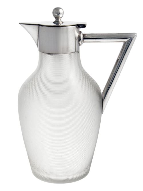 victorian silver plated claret jug with a clear threaded glass body - CATEGORY: ANTIQUE SILVER - DATED 1900