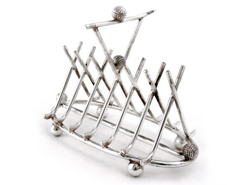 EDWARDIAN SILVER PLATE SIX DIVISION GOLF CLUB TOAST RACK - ADDITIONAL PHOTO 1