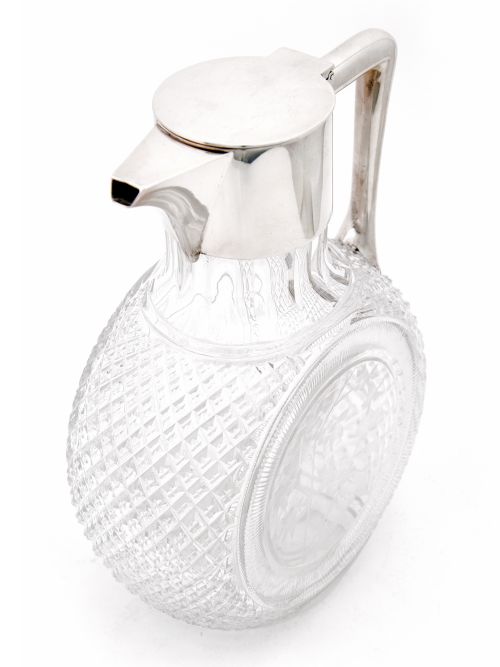VICTORIAN SILVER PLATE AND CUT GLASS CLARET JUG WITH ENGRAVED BUTTERFLIES AND FLOWERS - ADDITIONAL PHOTO 4