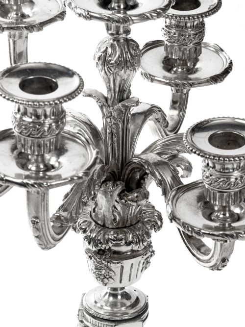 PAIR OF LATE VICTORIAN FRENCH SILVER PLATE CAST SEVEN LIGHT CANDELABRA - ADDITIONAL PHOTO 5