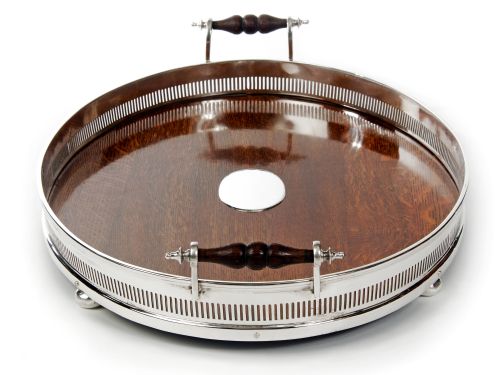 LARGE OVAL LATE VICTORIAN OAK AND SILVER PLATE GALLERY TRAY - ADDITIONAL PHOTO 2