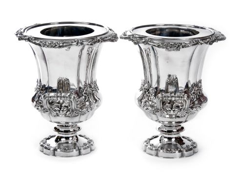 IMPRESSIVE PAIR OF OLD SHEFFIELD PLATE CAMPANA SHAPED WINE COOLERS - ADDITIONAL PHOTO 1
