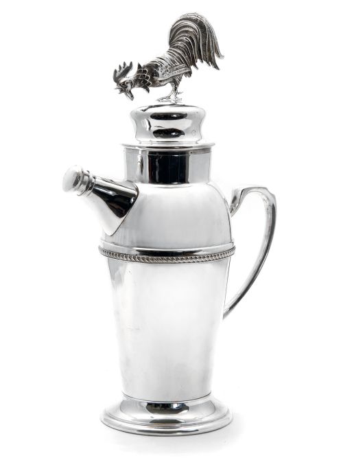 elkington silver plate cocktail shaker with an applied cockerel - CATEGORY: ANTIQUE SILVER - DATED 1930