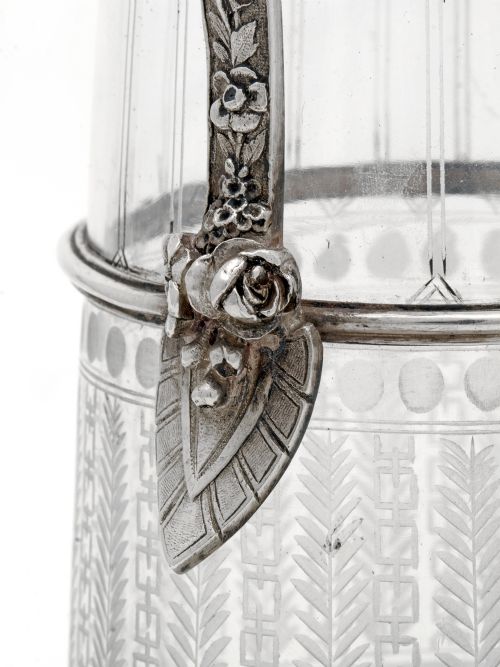 ELKINGTON CO SILVER PLATE AND GLASS CLARET JUG WITH CHERUBS AND FLORAL SCENES ON THE MOUNT - ADDITIONAL PHOTO 8