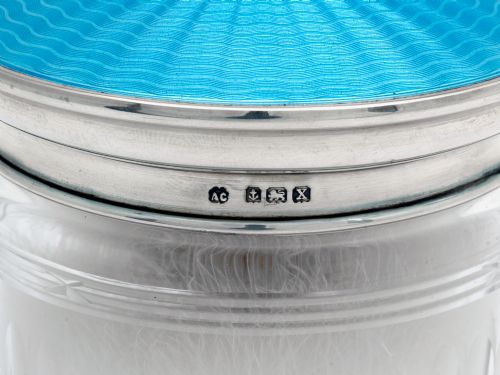 SILVER AND TURQUOISE GUILLOCHE ENAMEL LIDDED GLASS JAR - ADDITIONAL PHOTO 4