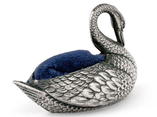ANTIQUE EDWARDIAN SILVER SWAN PIN CUSHION - ADDITIONAL PHOTO 3