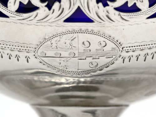 SILVER GEORGE III SUGAR BASKET WITH BLUE GLASS LINER - ADDITIONAL PHOTO 5