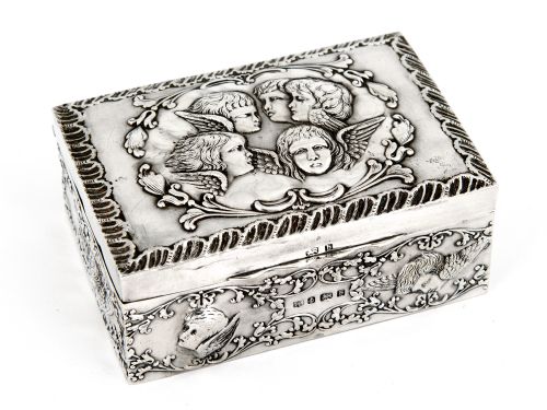 RECTANGULAR ANTIQUE SILVER REYNOLDS ANGELS JEWELLERY BOX - ADDITIONAL PHOTO 1