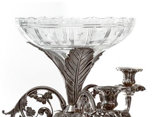 VICTORIAN SILVER PLATED EPERGNE WITH THREE CANDLE HOLDERS AND THREE FEMALE FIGURES - ADDITIONAL PHOTO 4