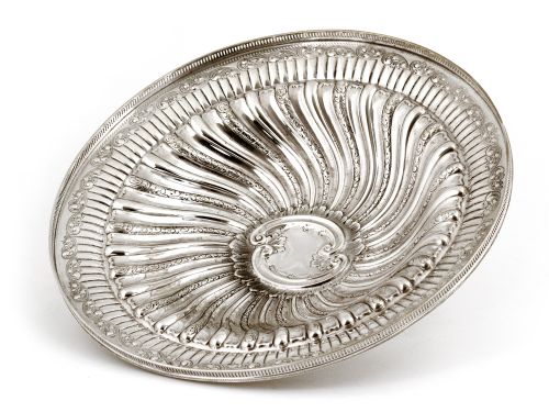ANTIQUE SILVER PLATE CENTRE PIECE WITH A STANDING GREYHOUND DOG AND A FLORAL DISH - ADDITIONAL PHOTO 3