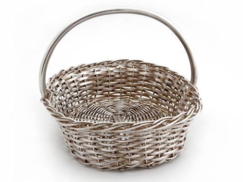 ANTIQUE SILVER PLATE WICKER BASKET WITH A FIXED HANDLE - ADDITIONAL PHOTO 1