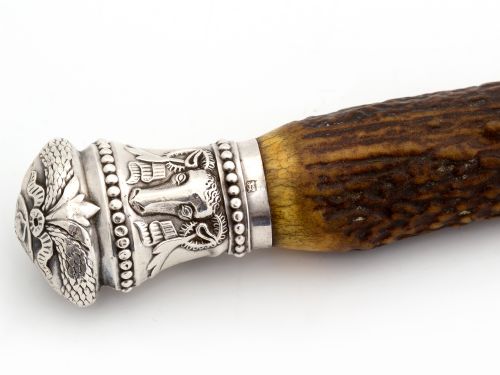 VICTORIAN ANTLER AND SILVER MOUNTED FOUR PIECE CARVING SET - ADDITIONAL PHOTO 3